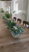 Load and play video in Gallery viewer, A video showcasing a wooden trug decorated with greens and ceramic bunnies.
